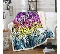 Leopard Print Flannel Blanket Colourful Throws for Sofas, Soft Cosy Plush Throw, Lightweight Fluffy Blanket for Bed, 3D Print Design Throw Adults Kids Bedroom Decor 80x90inch