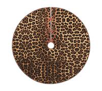 (Leopard print) Fluffy Christmas Tree Skirt(76cm/91cm/122cm) with Tie Closures Felted Polyester Xmas Tree Mat for Holiday Party Decor