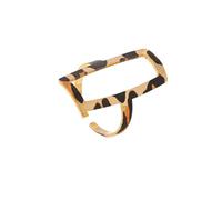 Leopard Print Geometric Open Statement Ring for Women Trendy Vintage Gold-Tone Hollow Rectangle Tortoise Adjustable Band Finger Comfort Fit Cocktail Party Prom Wedding 80s 90s Costume Fashion Jewelry