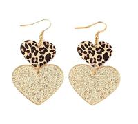 Leopard Print Glitter Love Heart Dangle Earring for Women Y2k Vintage Gothic Punk Animal Print Drop Earrings Unique Club Party Concert Festival Halloween Cosplay Costume Edgy Fashion Jewelry