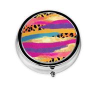 Leopard Print Glitter Small Pill Box 3 Compartment Portable Pill Box for Purse Pocket Rainbow Colorful Mini Medicine Organiser for Daily Vitamin Fish Oil Storage