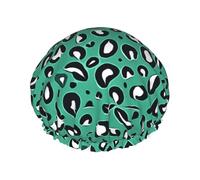 Leopard print green cute Shower Caps for Women, Reusable Double Layers Elastic Band Long Hair Bath Caps for Shower