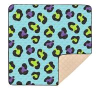 Leopard Print Green Purple Blue Soft Thick Baby Play Tummy Time Mat for Indoor Outdoor Waterproof Foldable Tummy Time & Crawling Mat for Baby Kids Toddlers Infants, 50'' x 50''