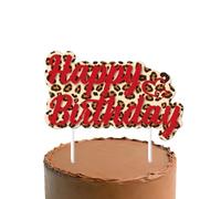 Leopard Print Happy Birthday Cake Topper, Cheetah Birthday Decorations Red Heart Cake Decorations Double-Sided Printing for Wild Girl Jungle Safari Theme Birthday Party Supplies