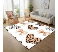Leopard Print Heart Bow Rugs Living Room 120x170cm Washable Rugs Geometric Hearts Modern Floor mats Soft Short Pile Area Rug Anti Slip Rug Carpet for Bedroom Dining Room