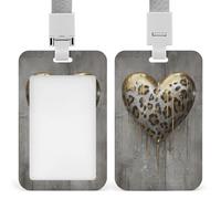 Leopard Print Heart Dripping Gold Paint ID Badge Holder Retractable Clip Card Holder Card Protector Name Badge Name Tag for Work Office Doctor Nurse