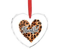Leopard-Print Heart Thankful Christmas Hanging Ornaments Crystal Glass Heart Pendant Gifts for Xmas Trees Home Offices