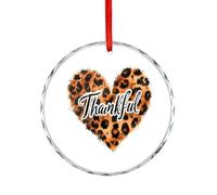 Leopard-Print Heart Thankful Christmas Hanging Ornaments Crystal Glass Round Pendant Gifts for Xmas Trees Home Offices