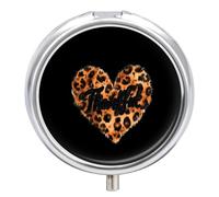 Leopard-Print Heart Thankful Funny Round Pill Organizer Travel Pharmacy Box Portable Medicine Case with 3 Compartments