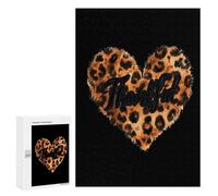Leopard-Print Heart Thankful Funny Wooden Puzzle with Storage Box Adults Vertical Jigsaw Puzzles Challenge Gift for Family Game
