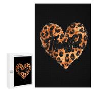 Leopard-Print Heart Thankful Funny Wooden Puzzle with Storage Box Adults Vertical Jigsaw Puzzles Challenge Gift for Family Game