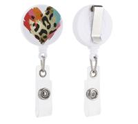 Leopard Print Heart with Bold Paint Strokes Retractable Badge Holder Reel Clip ID Card Holder for Doctor Nurse Student Office Worker