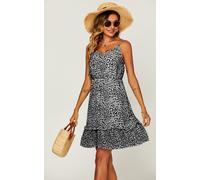 Leopard Print Hem Frill Detail Wrap Strappy Mini Dress FS Collection Black XS