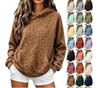 Leopard Print Hoodies for Women Hood Sweatshirt 2000s Graphic Pullover Tops | Y2K Boyfriend Hoodie Drop Shoulder Long Sleeve Casual Fall Sweatshirt with Kangaroo Pockets Trendy Basic Oversized Streetwear