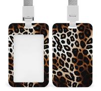 Leopard Print Id Badge Holder with Lanyard, Clear Vertical Card Protector Waterproof, Breakaway Safety Neck Strap, Heavy Duty Name Tag Holder for Nurse Teacher Officer Staff Women Men