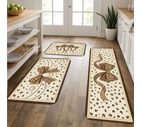 Leopard Print Kitchen Mats for Floor, Elegant Bow Design Soft Mats, All Season Cushioned Comfort Washable Decor Rugs for Kitchen Sinks Laundryroom Bathroom 3pcs