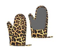 Leopard Print Kitchen Oven Gloves Silicone Double-Layer Heat Resistant Oven Mitts/BBQ Gloves/Grill Gloves Perfect for Baking and Grilling