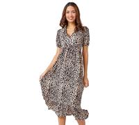 Roman Originals Animal Print Lace Trim Midi Dress for Women UK - Ladies Everyday Holiday Spring Summer V Neckline Comfy Soft Evening Vacation Work Party - Black - Size 20