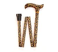 Leopard Print Ladies Folding Adjustable Walking Stick with a Leopard Patterned Handle (33-36.5")