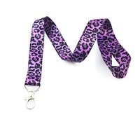 Leopard Print Lanyard Key Chain Id Badge Holder (Purple)