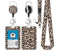 Leopard Print Lanyard with Card Holder Id Card Holder Badge Retractable Lanyard Reel with Detachable Neck Strap & Carabiner Clip for Office Work School Teacher Student Nurse