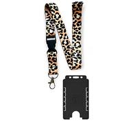 Leopard Print Lanyard with Detachable Buckle Clip & Safety Break & Double Black Vertical ID Card Holder