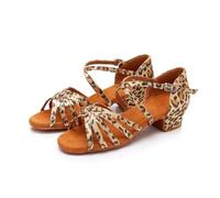 Leopard Print Latin Dance Shoes Children and Adults Ballroom/Salsa/Latin Practice Low Heeled Soft Soled(27)