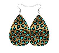 Leopard Print Leather Teardrop Earrings Luxury Gold Blue Cheetah Skin Spot Fur Animals Print Faux Leather Water Drop Earrings Jewelry For Women Girls Wedding