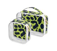 Leopard Print Lime Green and Navy Blue 2 Pack Clear Hanging Toiletry Bags TSA Approved Reusable Small Makeup Bag Shaving Essentials