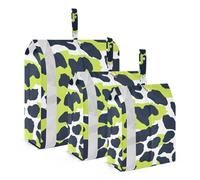Leopard Print Lime Green and Navy Blue 3 Piecing Packing Travel Bag Portable Compression Bags For Clothes Clothing Storage Bags Travel Organizers