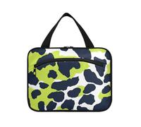 Leopard Print Lime Green and Navy Blue Hanging Makeup Bag for Travel with Hook, Designer Expandable Shaving kit Bag for Men for Women Must Haves Travel bolso para maquillaje L