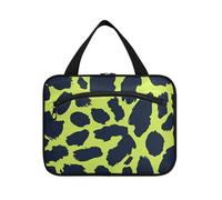 Leopard Print Lime Green and Navy Blue Hanging Makeup Bag Travel Cosmetic with Hook, Designer Portable Shaving Bag for Men for Cruise Travel Vacation maletín para maquillaje L