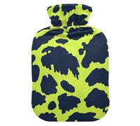 Leopard Print Lime Green and Navy Blue Travel hot Water Bottle with Soft Cover, 1L hot Compress Bag for Sore Muscle,Sore Muscle,Bolsa de agua Caliente para el Dolor