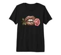 Leopard Print Lips Pink Rose Floral Aesthetic Kiss Premium T-Shirt