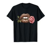 Leopard Print Lips Pink Rose Floral Aesthetic Kiss T-Shirt