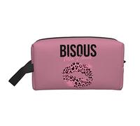 Leopard Print Lips Travel Toiletries Makeup Organizer Large Capacity Portable Cosmetic Bags for Women Girls Deep Pink
