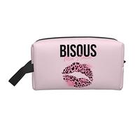 Leopard Print Lips Travel Toiletries Makeup Organizer Large Capacity Portable Cosmetic Bags for Women Girls Pink