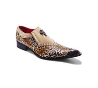 Xposed Mens Shiny Patent Faux Leather Leopard Print Metal Toe Loafer Funky Party Shoes [Livio-Beige, UK 7/US 8 EU 41]