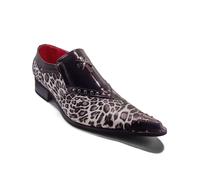 Xposed Mens Shiny Patent Faux Leather Leopard Print Metal Toe Loafer Funky Party Shoes [Livio-Black, UK 12/US 13 EU 46]