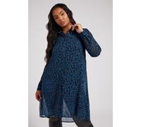 Yours London Curve Navy Leopard Print Longline Shirt - Women's - Plus Size Curve