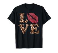 Leopard Print LOVE Red Lips Word Letter Cute Valentine T-Shirt
