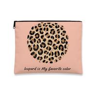 Leopard Print Makeup Bag, Chic Animal Pattern Cosmetic Travel Pouch for Women, Stylish Small Canvas Zipper Case, Everyday Toiletry Bag Organizer, Peach, 7x9 Inch, Leopard