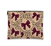 Leopard Print Makeup Bag, Chic Bow Cosmetic Travel Pouch for Women, Portable Canvas Zipper Organizer, Everyday Skincare Toiletry Bag, Beige, 7x9 Inch, Bow