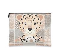 Leopard Print Makeup Bag, Cute Animal Pattern Portable Cosmetic Organizer for Girls, Travel Friendly Zipper Pouch, Everyday Skincare Toiletry Bag, Beige, 7x9 Inch, Leopard