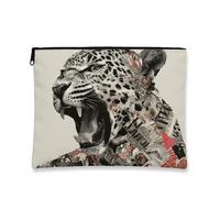 Leopard Print Makeup Bag, Fierce Animal Graphic Cosmetic Travel Pouch for Women, Portable Small Canvas Zipper Organizer, Safari Gift Skincare Toiletry Bag, Beige, 7x9 Inch, Leopard
