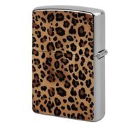 Leopard Print Metal Lighter Case Windproof Vintage Lighters Holder Reusable Cool Cigarette Lighter Cover for Men Personalized Pocket Flip Lighters Sleeve Double Sided Portable Protective Sleeve