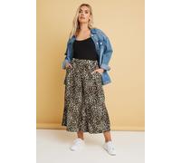 Yours Curve Leopard Print Midaxi Culottes - Women's - Plus Size Curve Brown