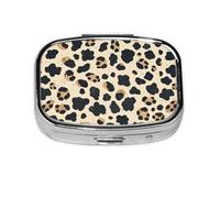 Leopard Print Mini Pill Box Metal Travel Medicine Organizer with 2 Compartments Pocket-Sized Pill Container