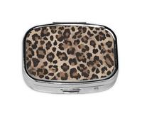 Leopard Print Mini Pill Box Metal Travel Medicine Organizer with 2 Compartments Pocket-Sized Pill Container