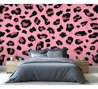 Leopard Print Mural Abstract Black and Dark Pink Irregular Spots Mural Wallpaper Fashion Wallpaper Animal Wall Paper for Bedrooms Living Room Room Decor Sofa TV Background Large Wall Painting Poster